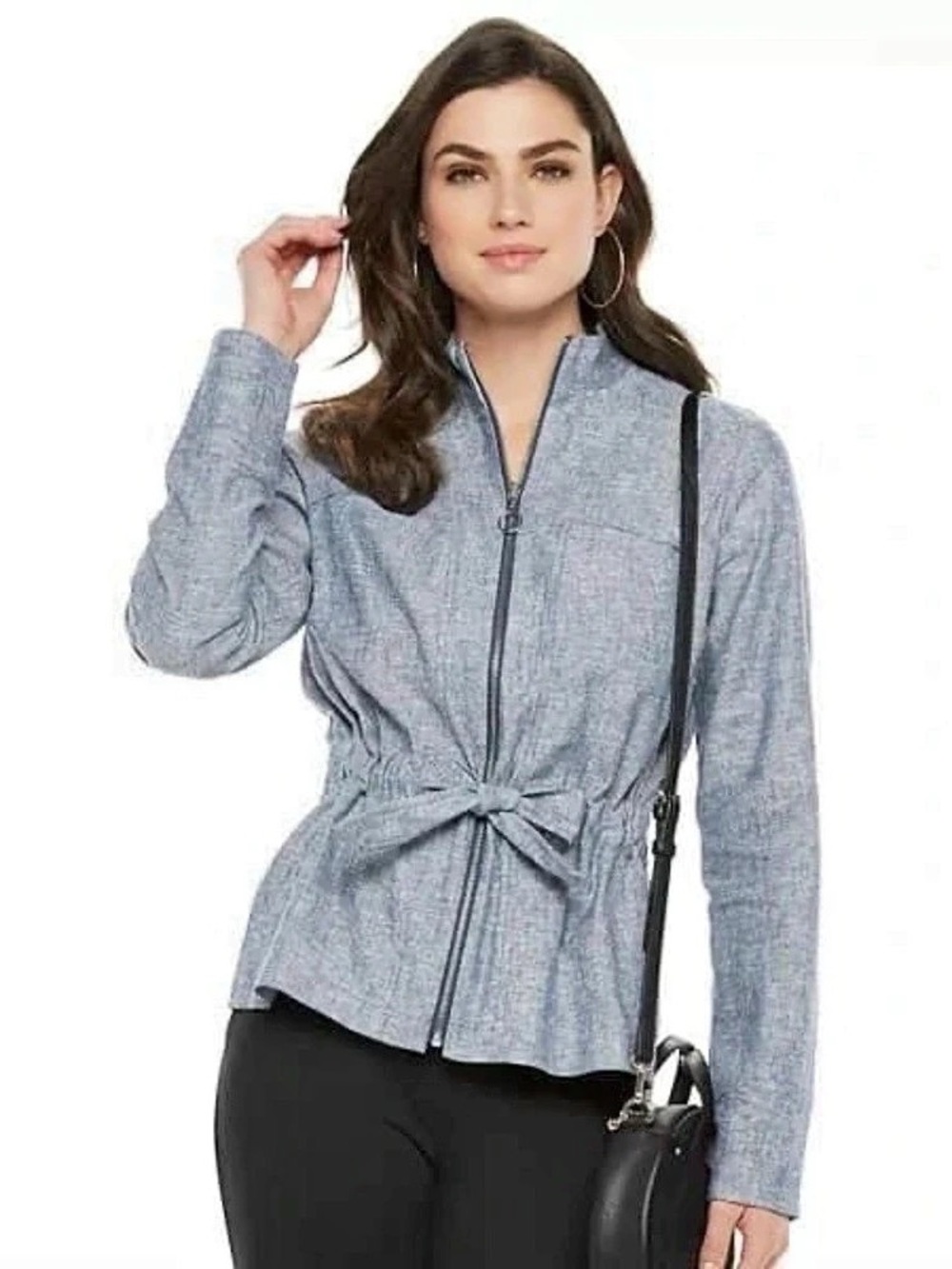 Calvin Klein M0CGI26 Zip Front Tie Waist Jacket Blue Size Large NWT